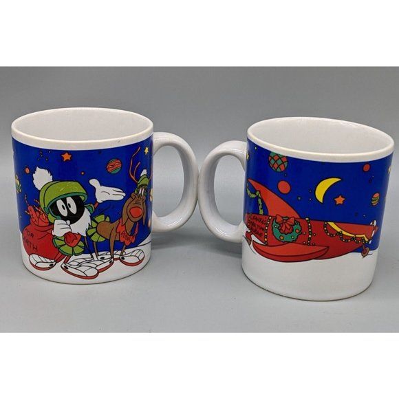 Warner Bros. Other - Vintage Warner Bros By Sakura Marvin Martin Christmas Mugs Set Of 2 1994